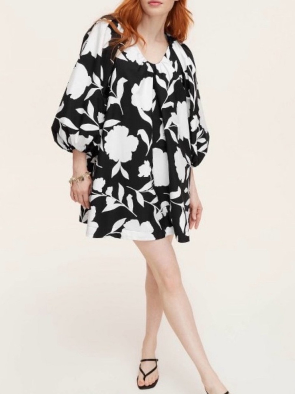kate spade Black & White Floral Puff-Sleeve Tunic Dress